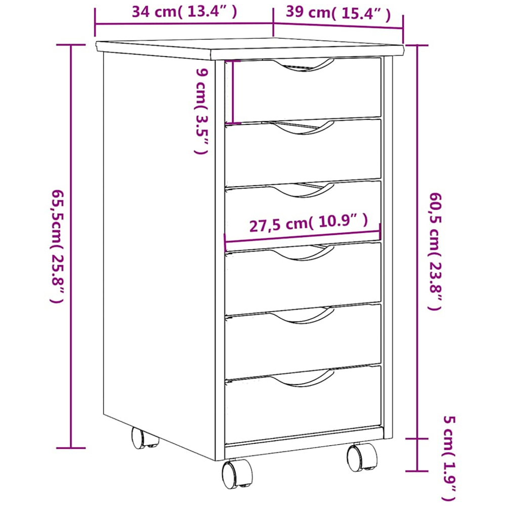 vidaXL Moss 6 Drawer Pine Grey Solid Wood Mobile Chest of Drawers Image 7