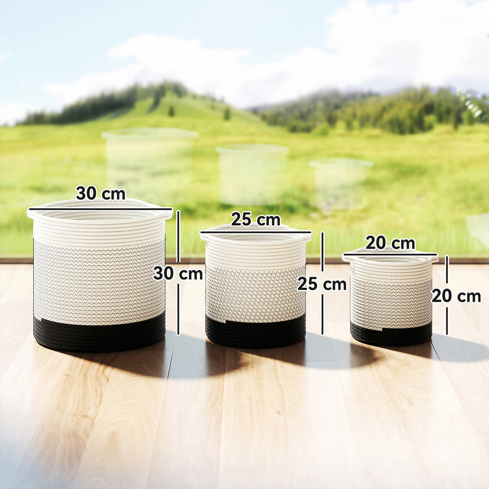 Outsunny White Handwoven Cotton Plant Pot Set of 3 Image 9