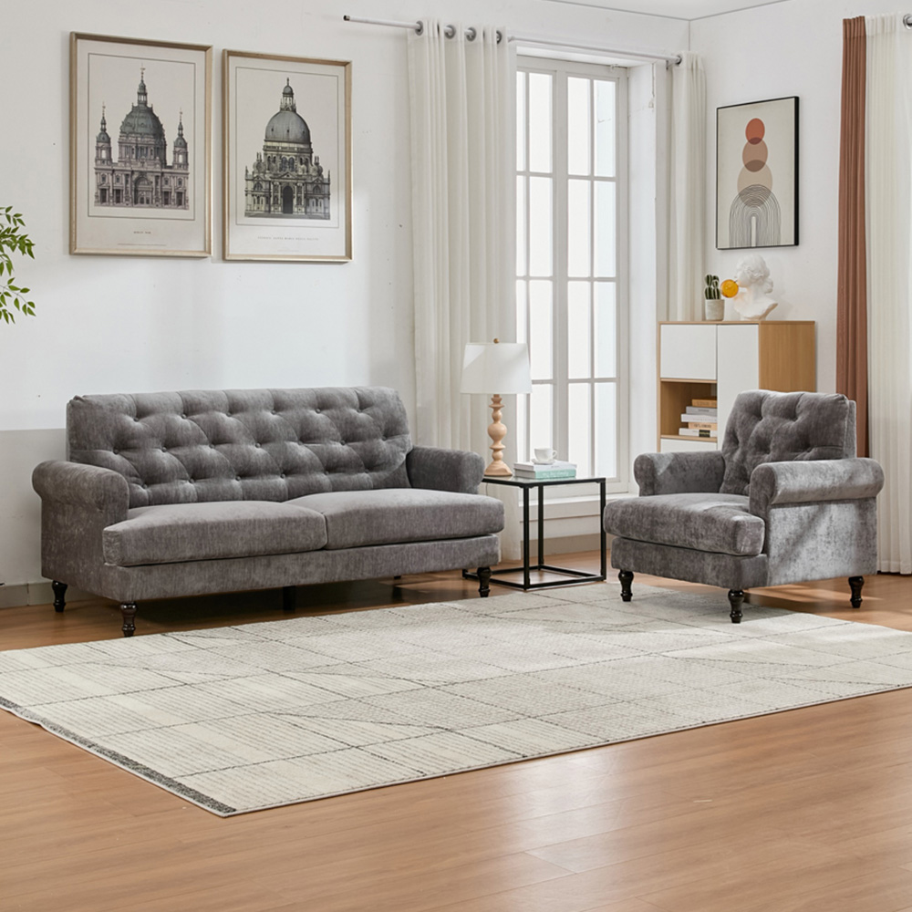 Furniture One 4 Seater Grey Mid Century Sofa Set Image 1