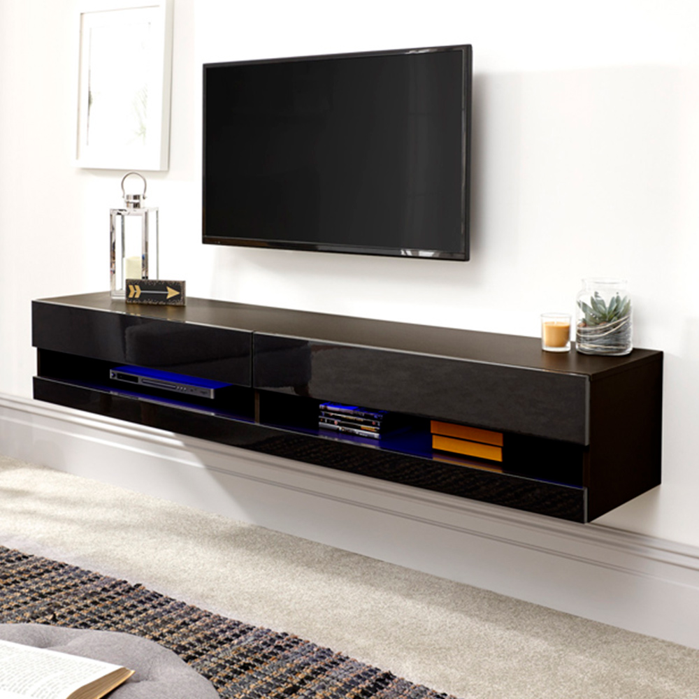 GFW Galicia Black Medium Wall TV Unit with LED Image 3