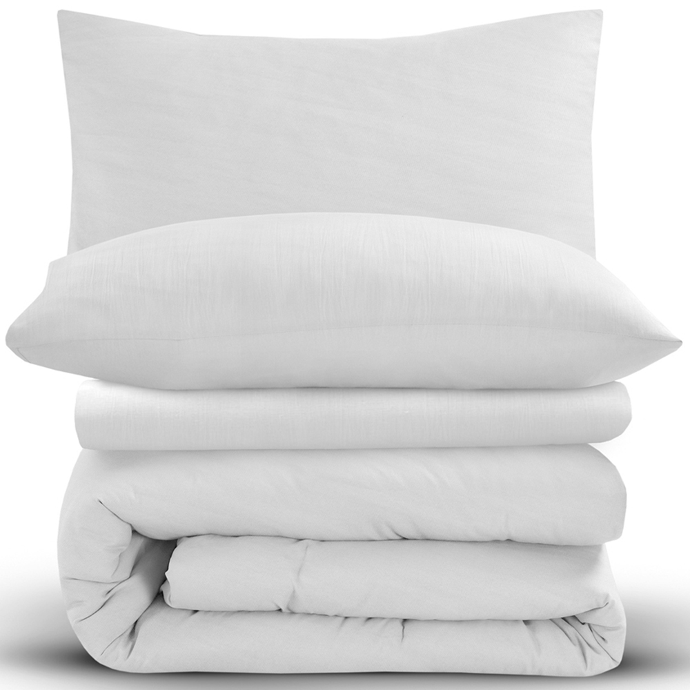 Velosso Washed Linen Look Super King Size White Duvet Set Image 2
