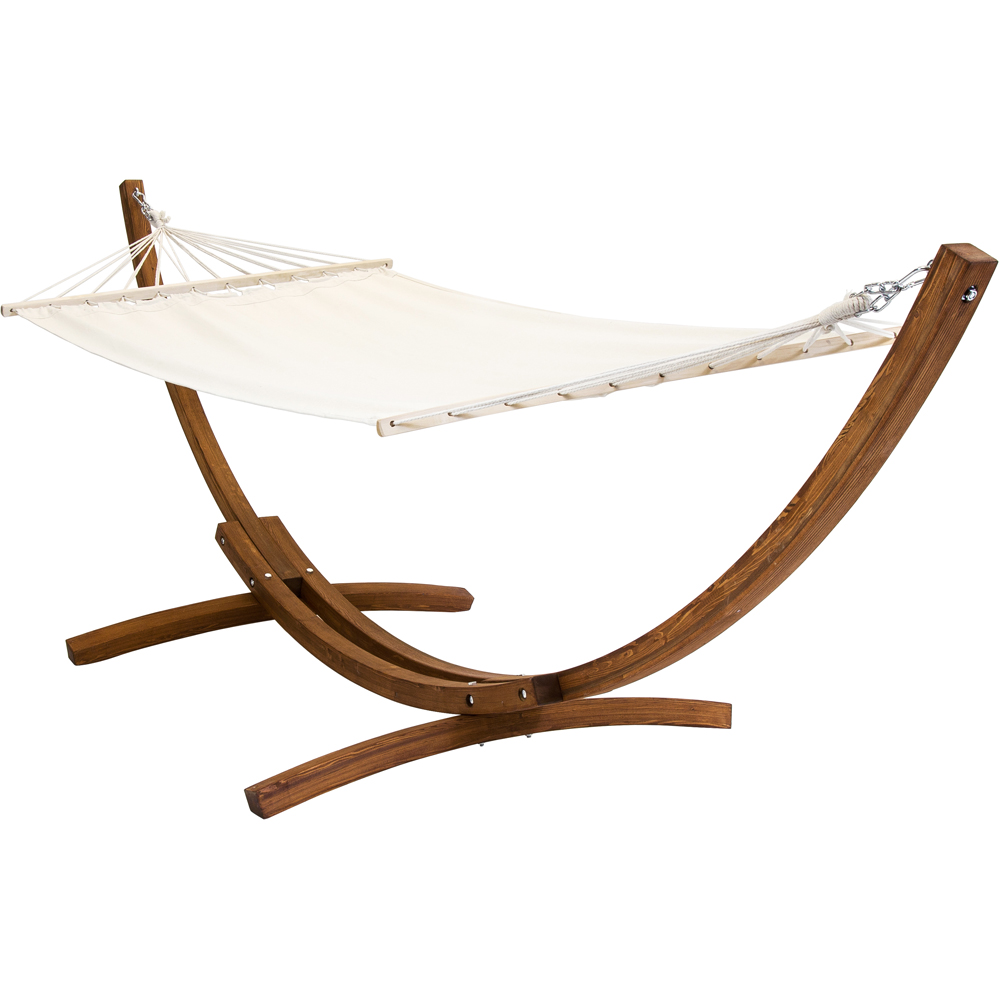 Charles Bentley Cream Canvas Hammock with Wooden Arc Stand Image 5