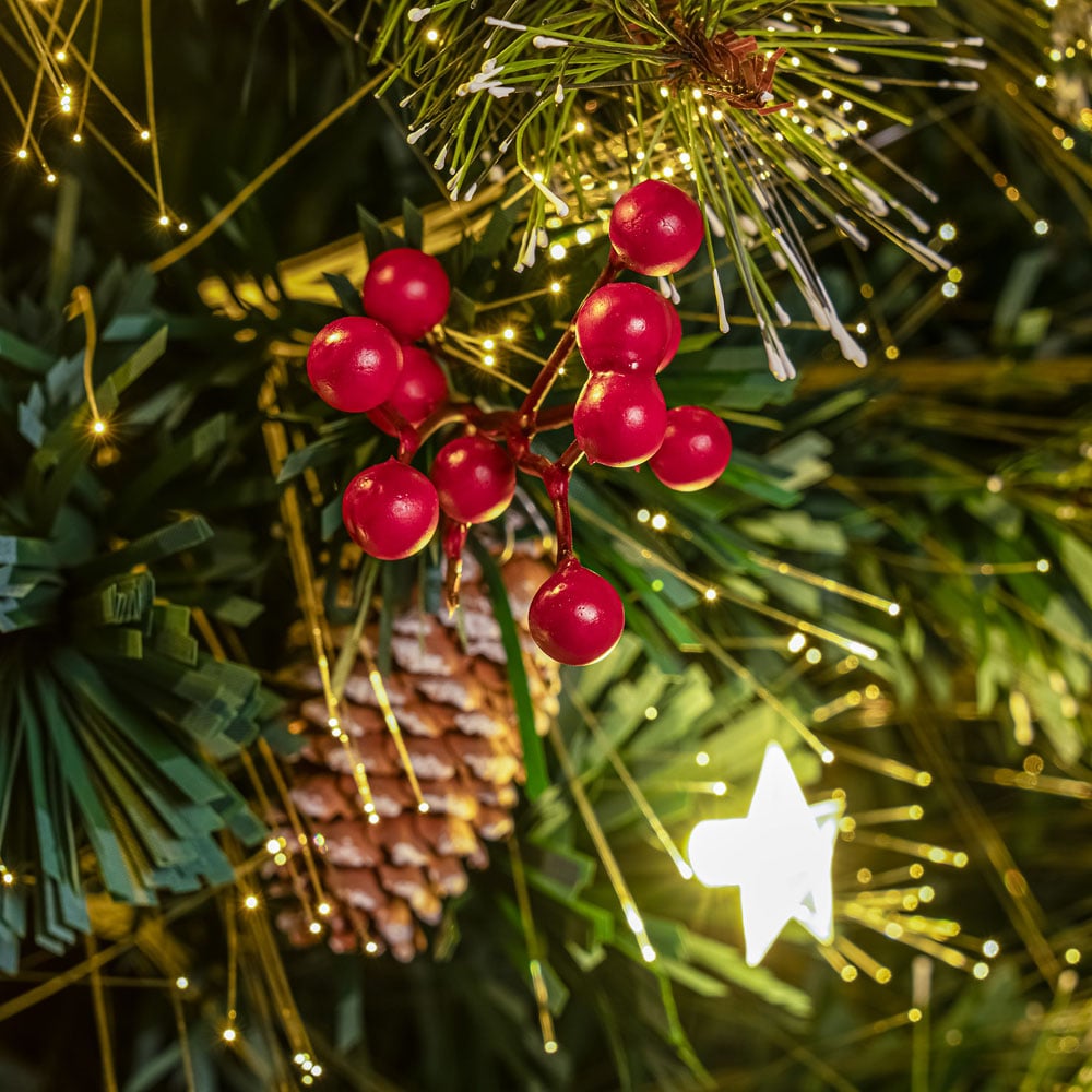 The Christmas Centre 12 Warm White LED Green Fibre Optic Artificial Xmas Tree with Berries Cones 3ft Image 4
