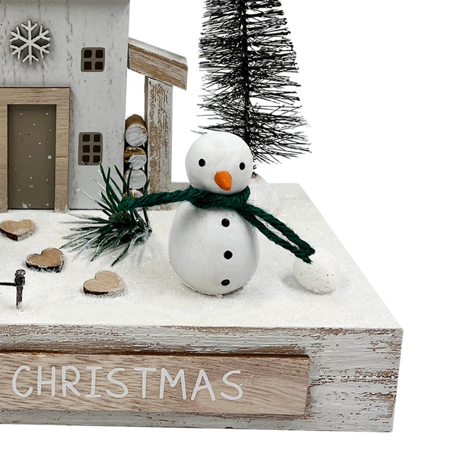 Wooden Snowman House Scene White Image 4