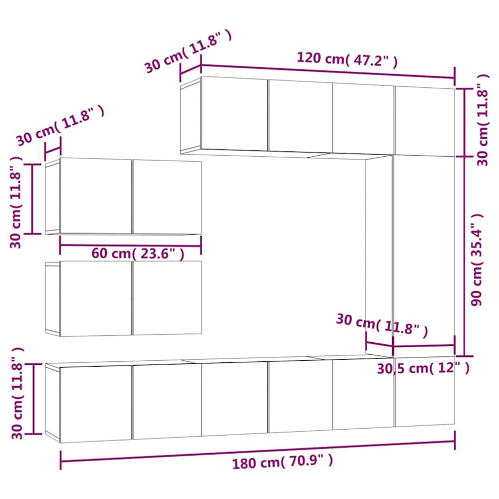 vidaXL 15 Door Smoked Oak Wall Mounted TV Cabinet Image 7