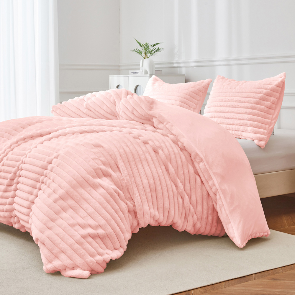 Groundlevel Double Pink Stripe Super Soft Luxury Faux Fur Duvet Image 2