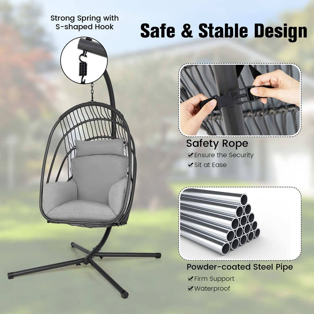 Costway Grey Swing Foldable Egg Chair Image 6