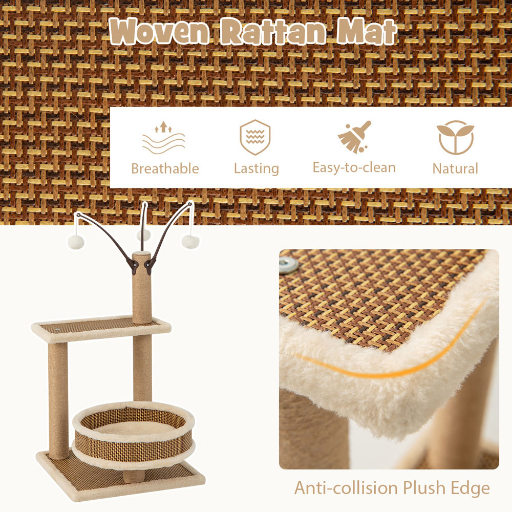 Costway Modern Cat Tower with Rattan Mat 80cm Image 8
