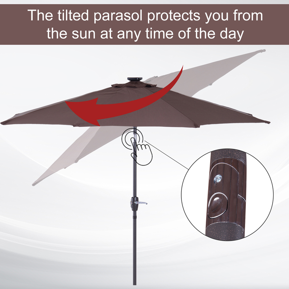 Outsunny Brown Coffee 24 Solar LED Parasol 2.38m Image 5