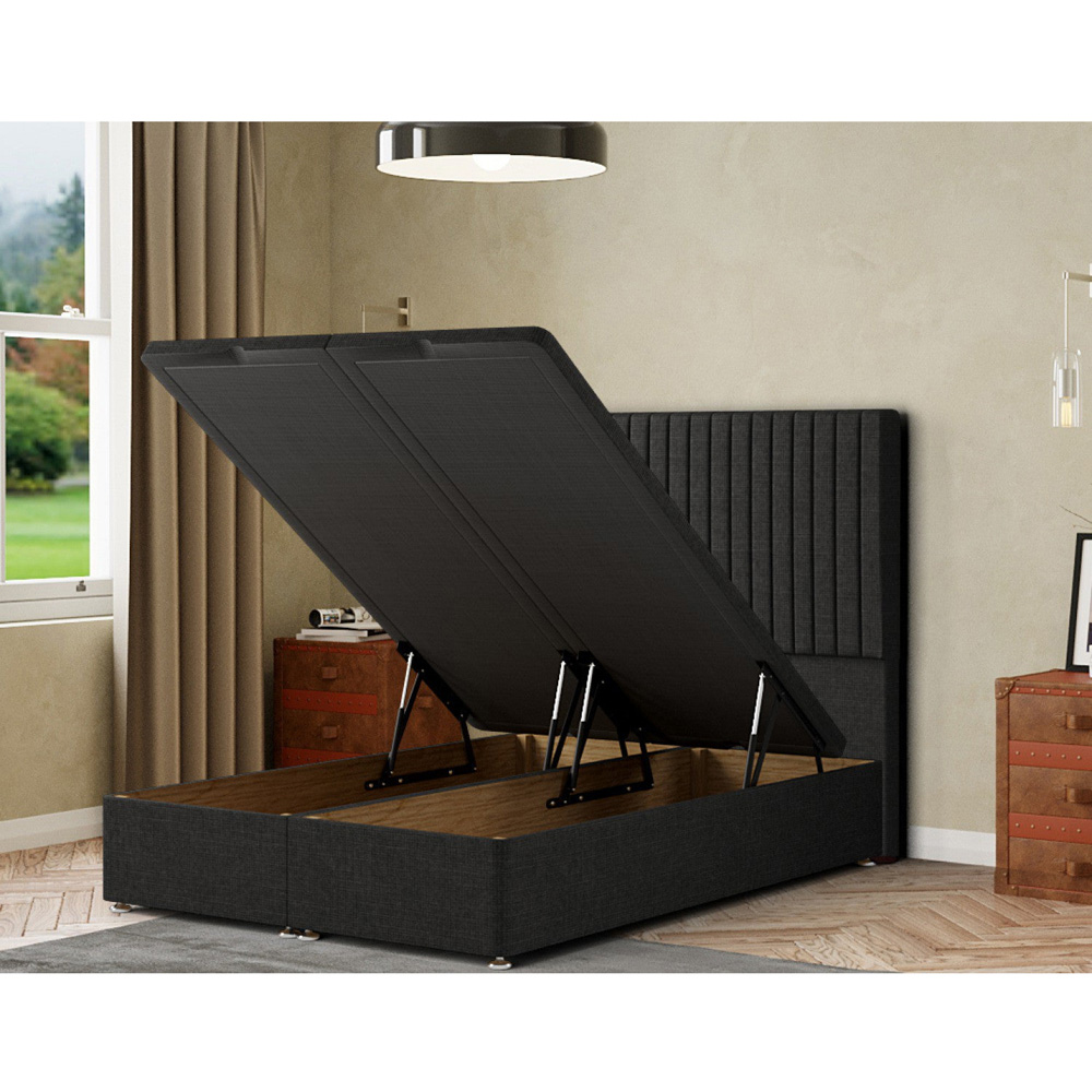 Eleganza Maryland Small Double Black Linen Ottoman Bed with Floor Standing Headboard Image 2