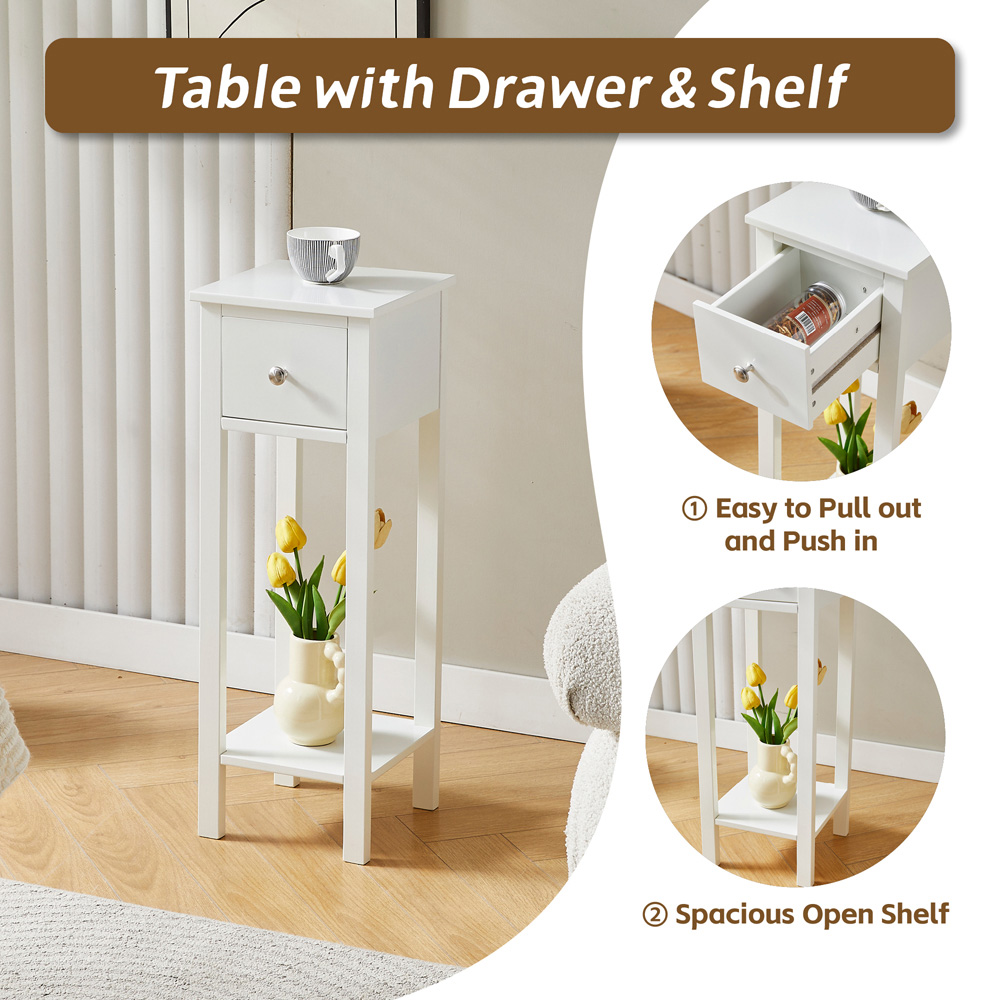 Brooklyn Amelia Single Drawer Single Shelf White Solid Wooden Bedside Table Image 4
