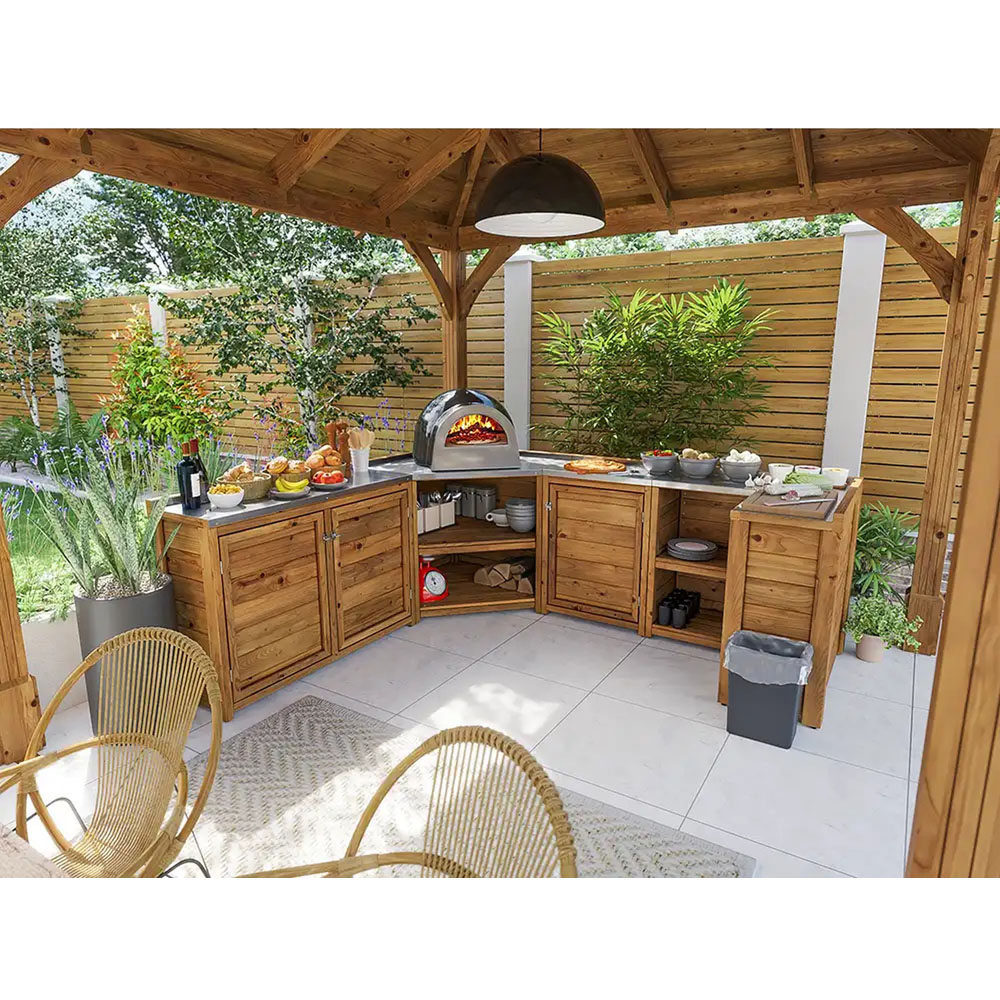 Dunster House 4 Door 4 Shelf Stainless Steel Countertop C-Configuration Garden Kitchen Unit Image 3