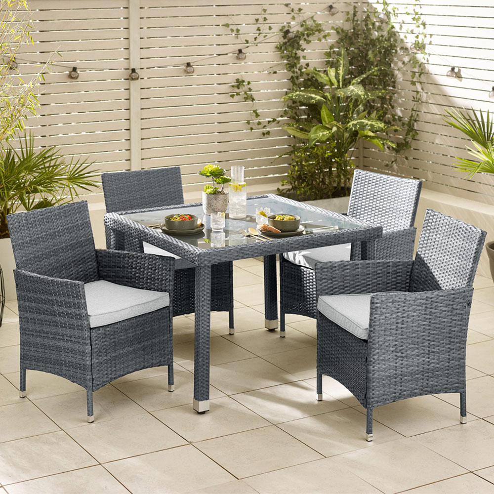 Furniturebox Grenada Grey Rattan 4 Seater Outdoor Dining Set Image 1