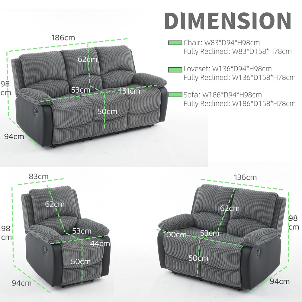 Furniture One Grey Sectional Corduroy Electric Recliner Sofa Chair Image 9