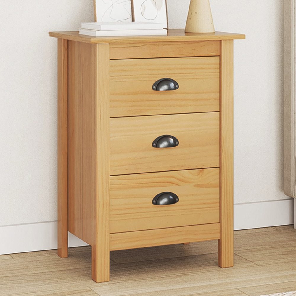 vidaXL Hill 3 Drawer Honey Brown Solid Pine Wood Bedside Table Image 1
