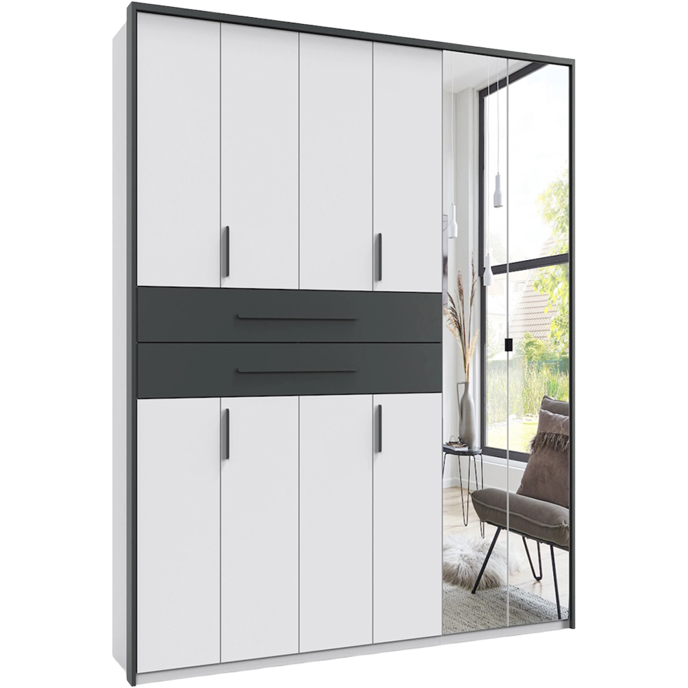 TJ'S Digit 6 Door 2 Drawer White and Graphite Mirrored Wardrobe Image 4