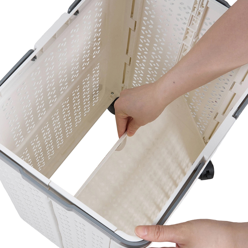 Living and Home White Foldable Rolling Laundry Basket with Wheels 41 x 31 x 55cm Image 5