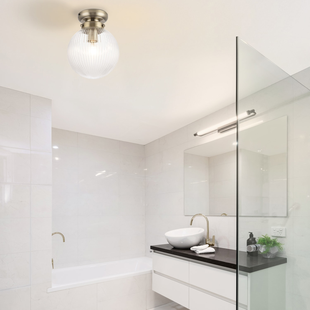 Cosylyte Finley Antique Brass Ribbed Glass Ceiling Light Image 6