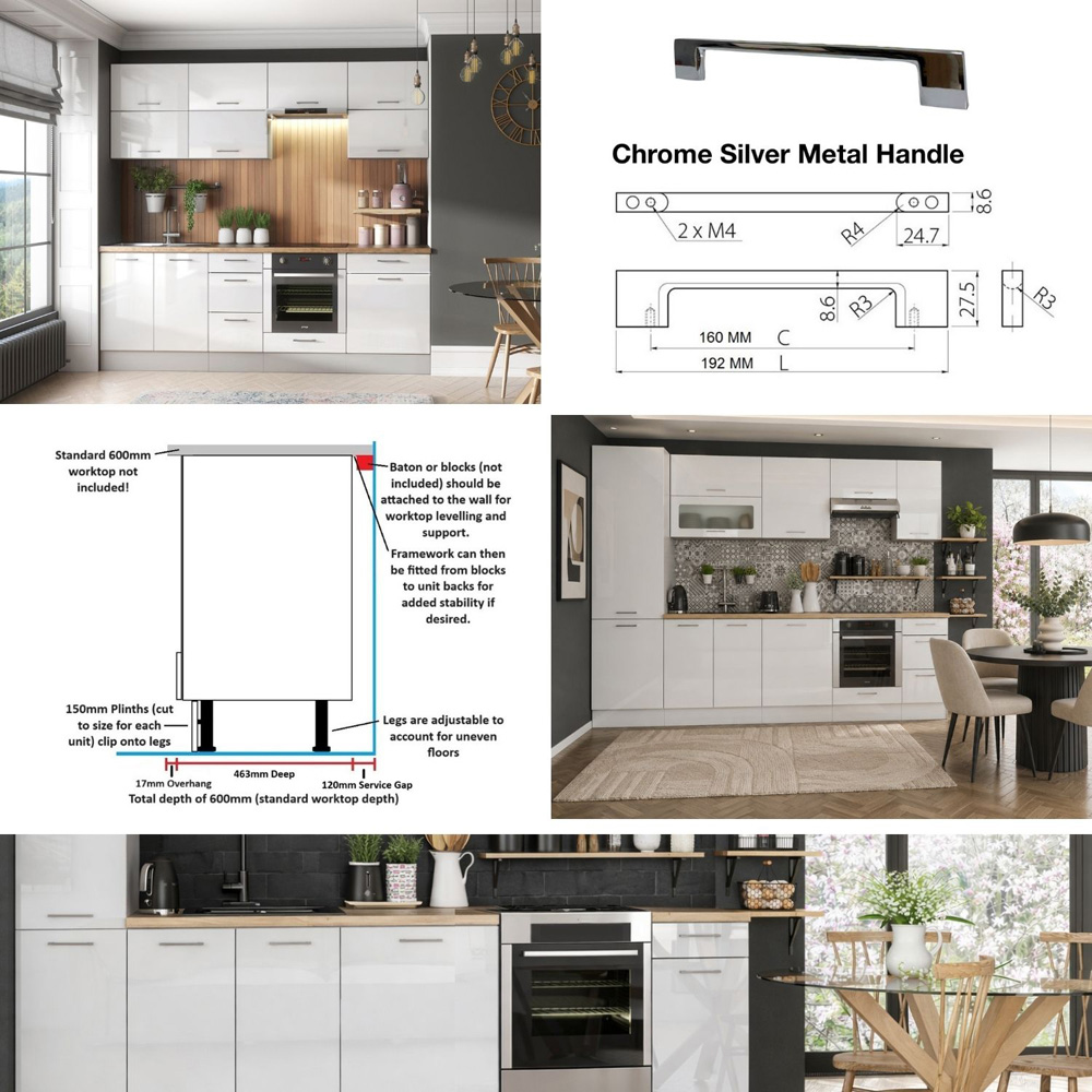 Impact Furniture Ella White Gloss Complete Kitchen Cabinet Set of 11 Image 5