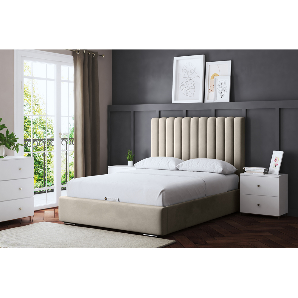 DS Living Evangeline King Size Cream Upholstered Ottoman Bed with Headboard Image 6