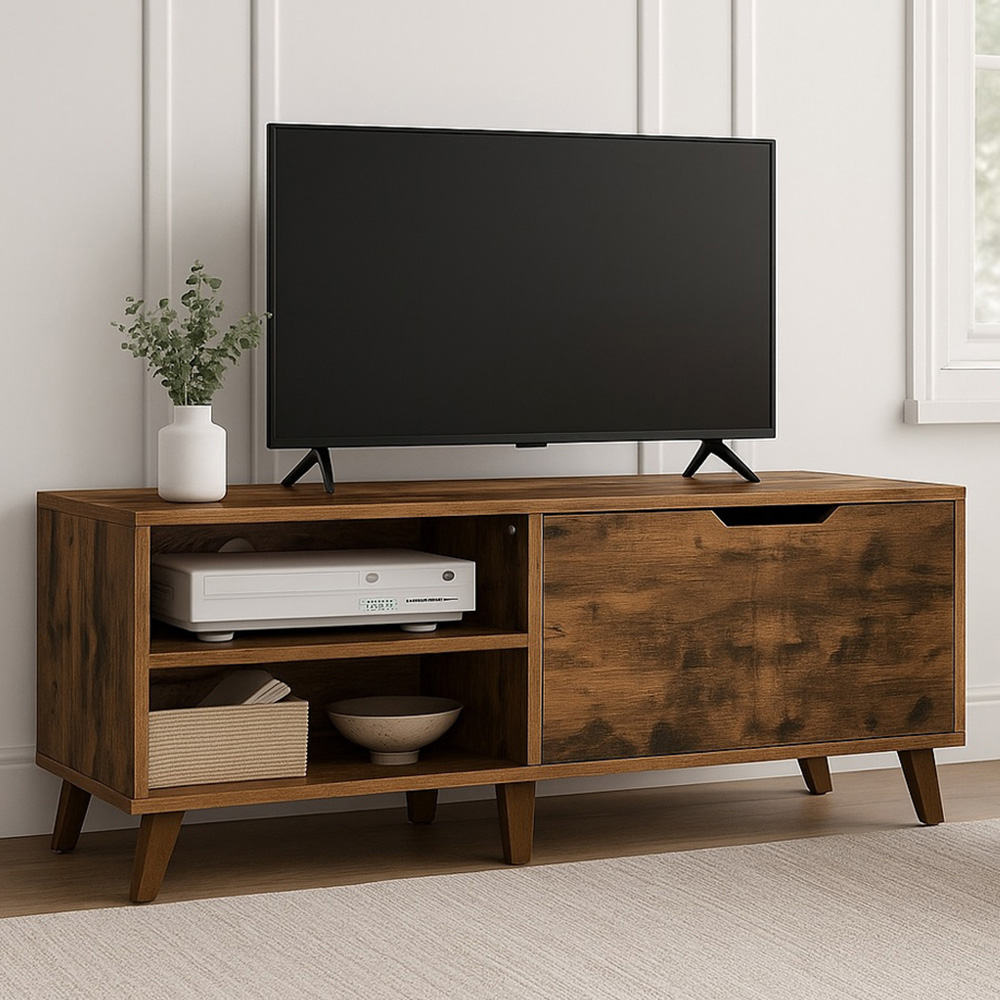 Modcraft 2 Door 2 Shelf Rustic Brown Industrial-Style TV Unit Image 1