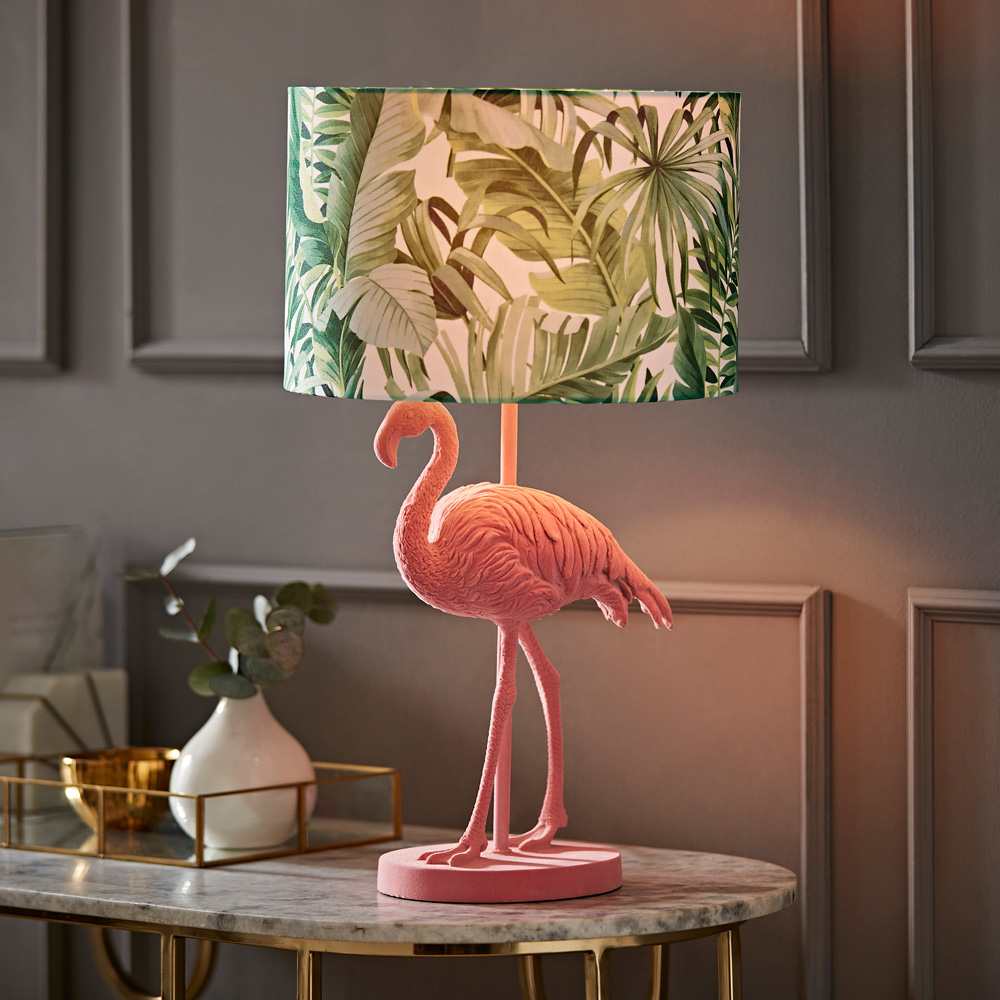 ValueLights Flo Jungle Shade Pink Velvet Flamingo LED Table Lamp Image 6