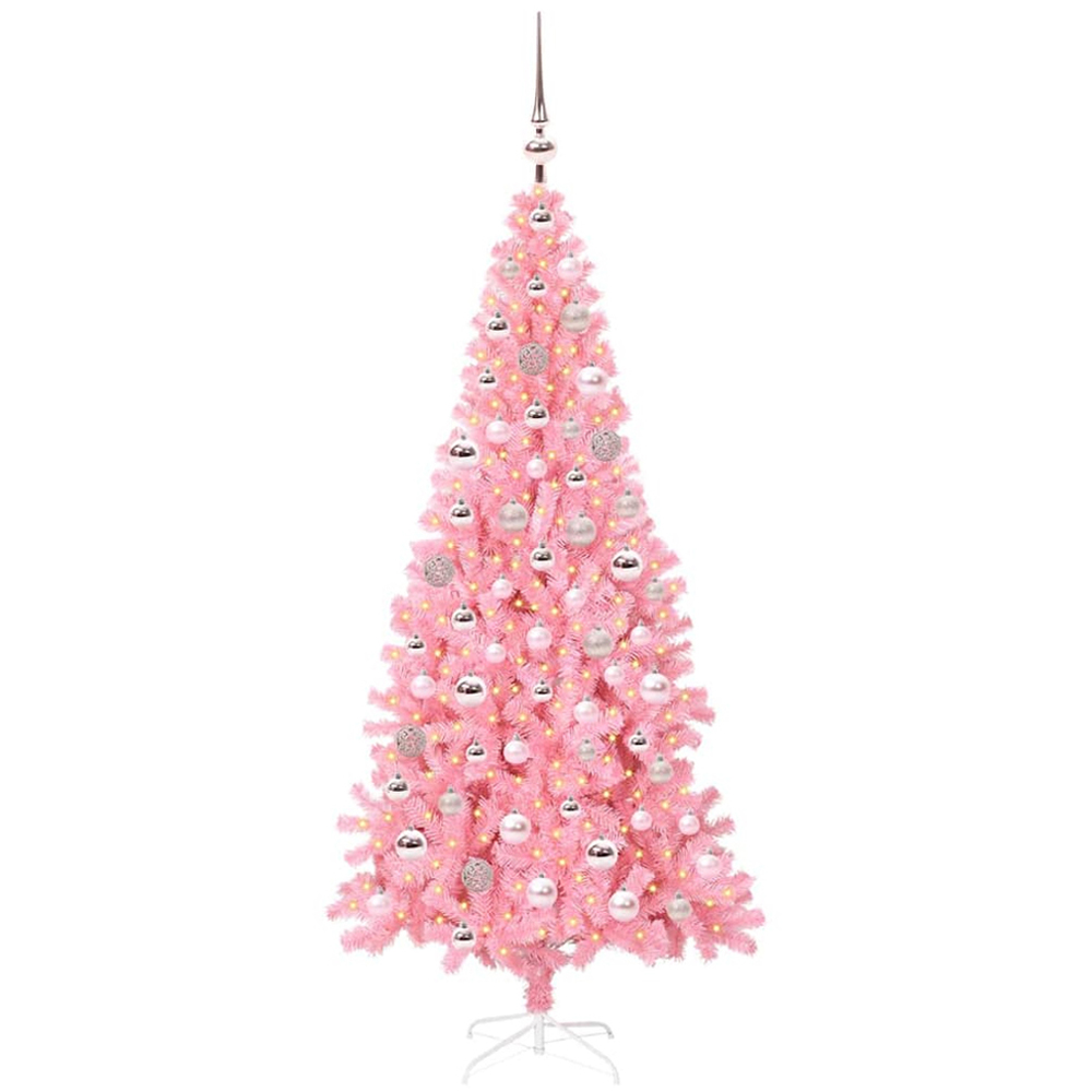 vidaXL Pre-Lit Pink Baubles Pink Artificial Christmas Tree 6ft Image 1