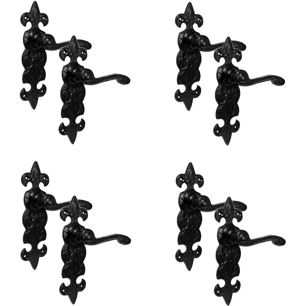 Golden Grace Black Antique Fleur De LYS Door Handle Set 4 Pack Image 1
