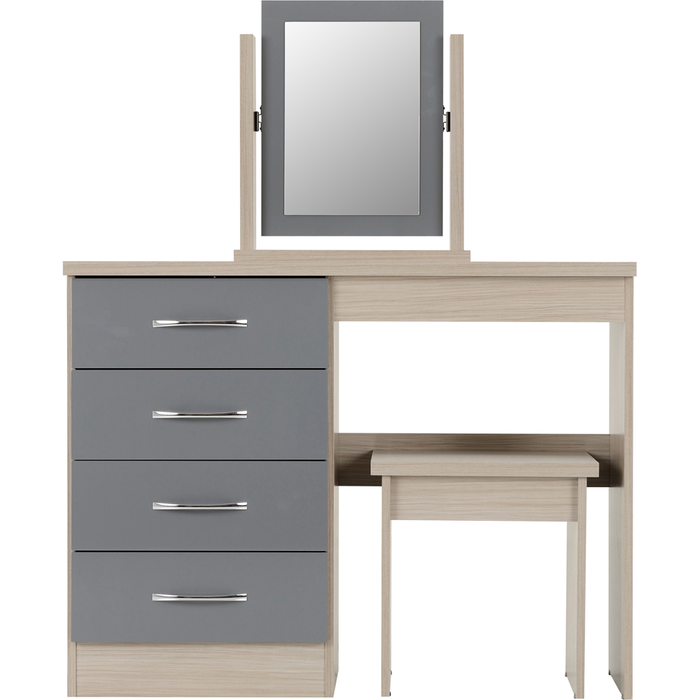 Seconique Nevada 4 Drawer Gloss Grey and Light Oak Veneer Dressing Table Set with Mirror Image 2