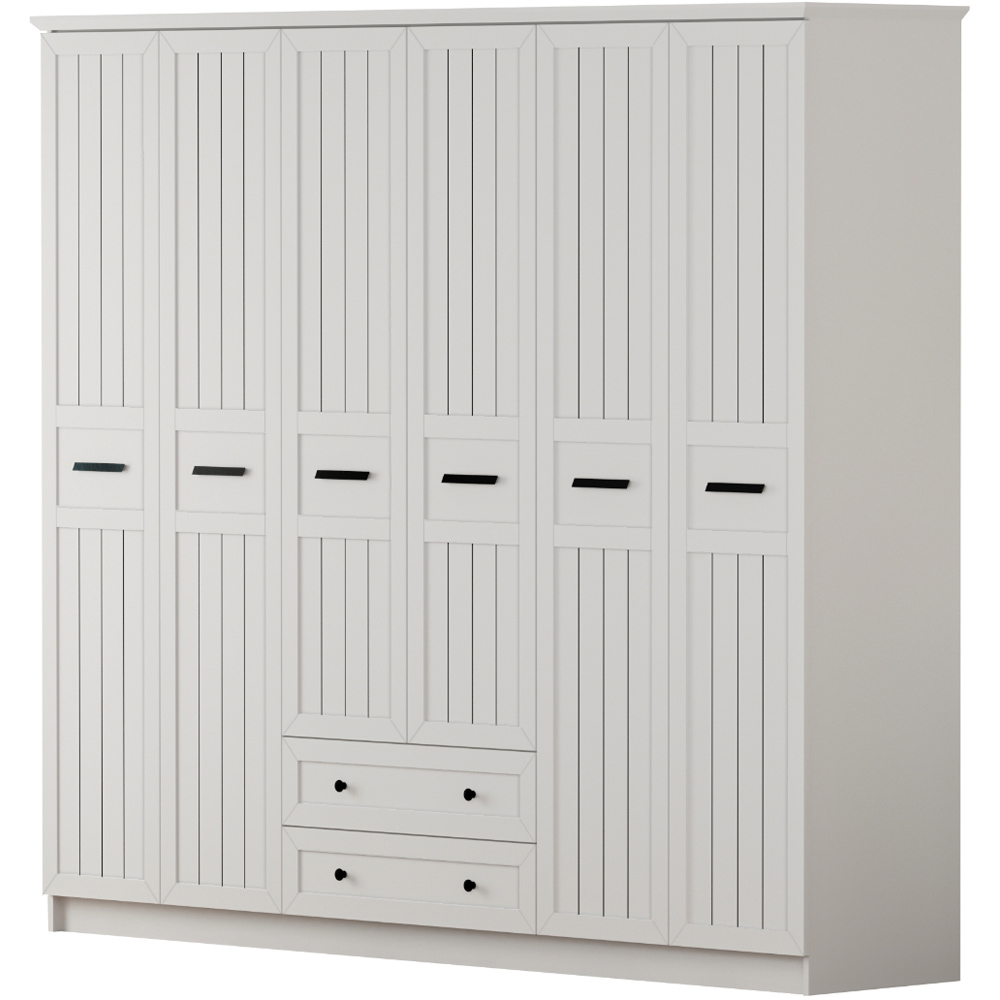 Evu VIENNA 6 Doors 2 Drawers White Wardrobe Image 2