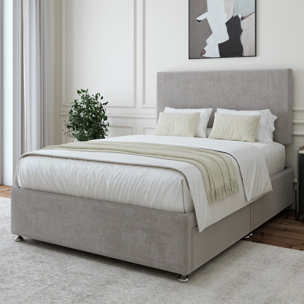 Bedmaster King Size Seal Grey Naples Linen 2 Drawer Divan Base with Valencia Headboard Image 1