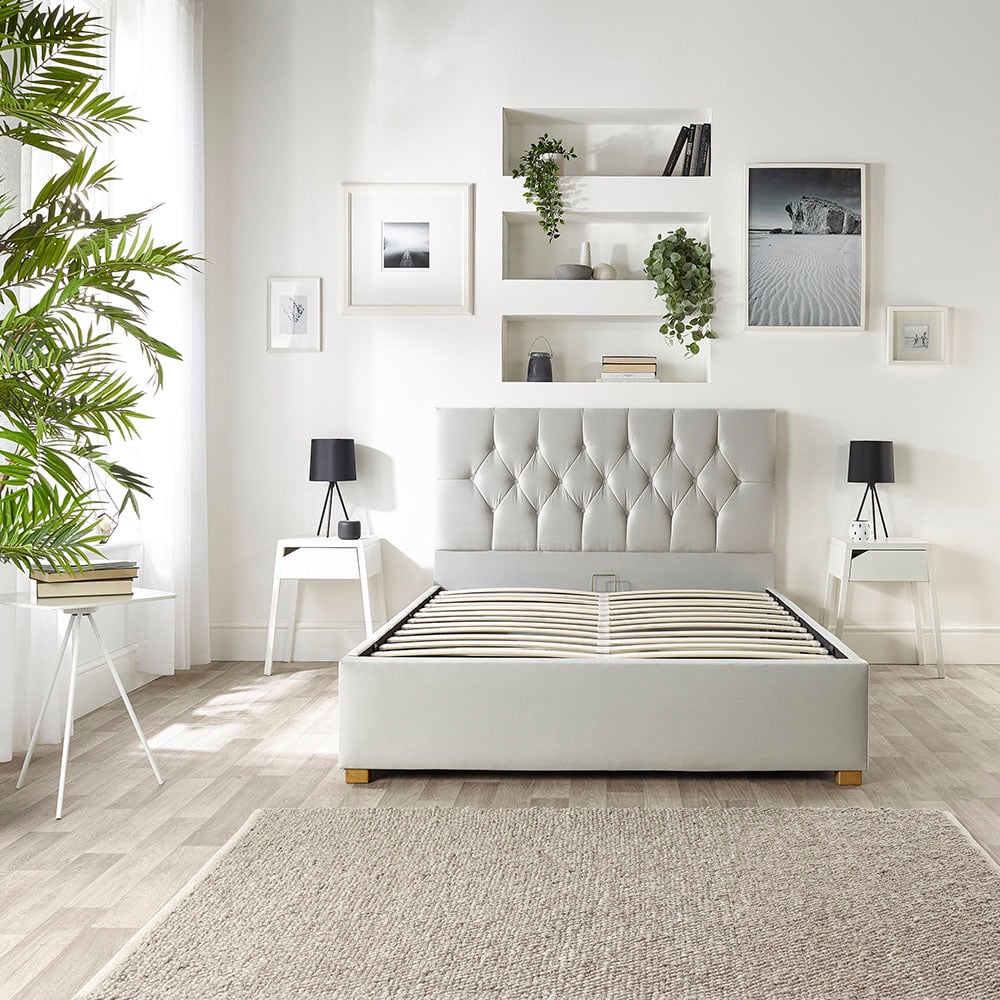 Catherine Lansfield Boutique Super King Size Light Silver Velvet Ottoman Bed Image 6