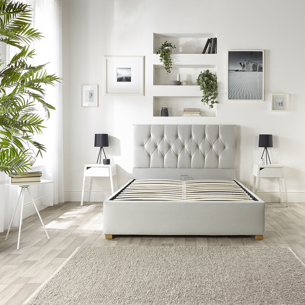 Catherine Lansfield Boutique Single Light Silver Velvet Ottoman Bed Image 6