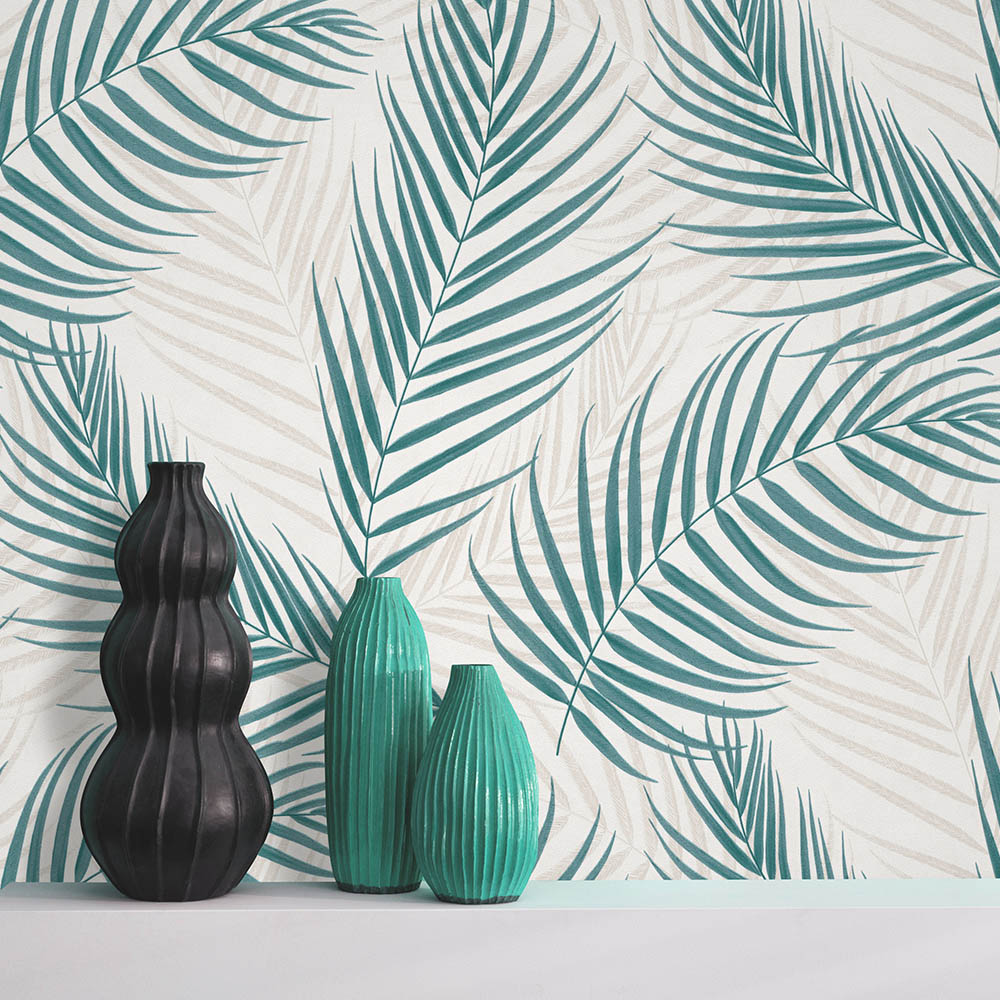 Erismann Modern Palm Leaves Green Vinyl Wallpaper Image 4