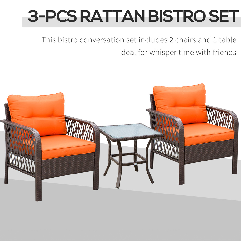 Outsunny 2 Seater Orange PE Rattan Bistro Set Image 4