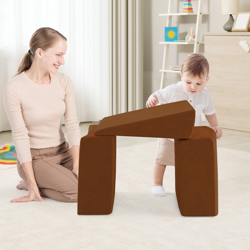 Costway Kids Brown 5 Piece Climb and Crawl Play Set with Ball Pit Image 3
