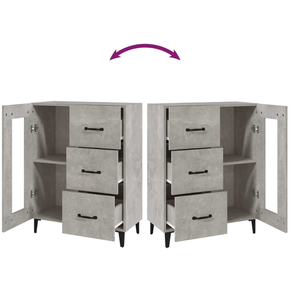 vidaXL Single Glass Door 3 Drawer Concrete Grey Wooden Sideboard Image 7