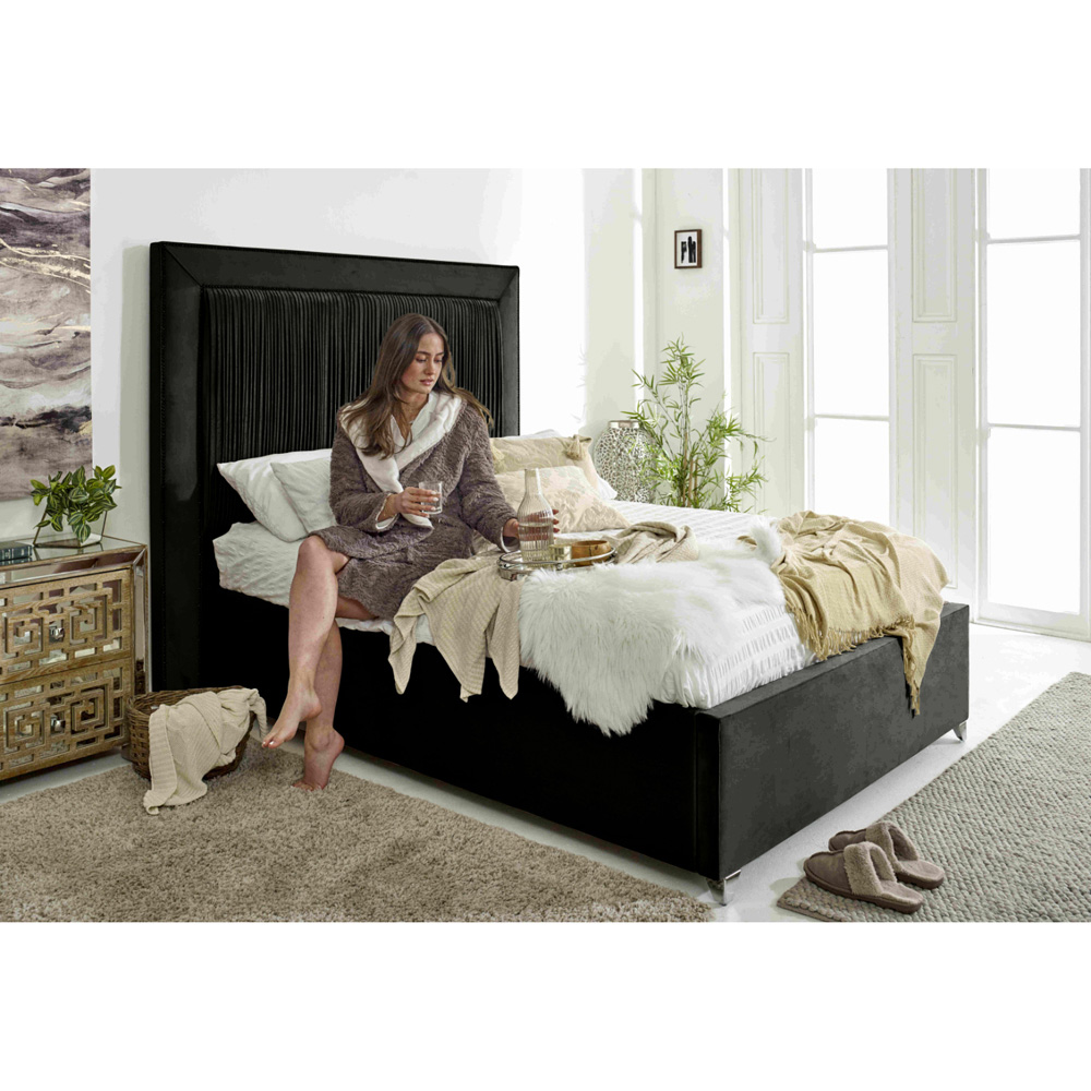 Eleganza Alexandra King Size Black Plush Velvet Bed Frame with Pleated Headboard Image 4