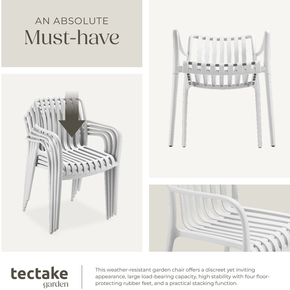 tectake Alcudia Set of 6 White Garden Chair Image 5