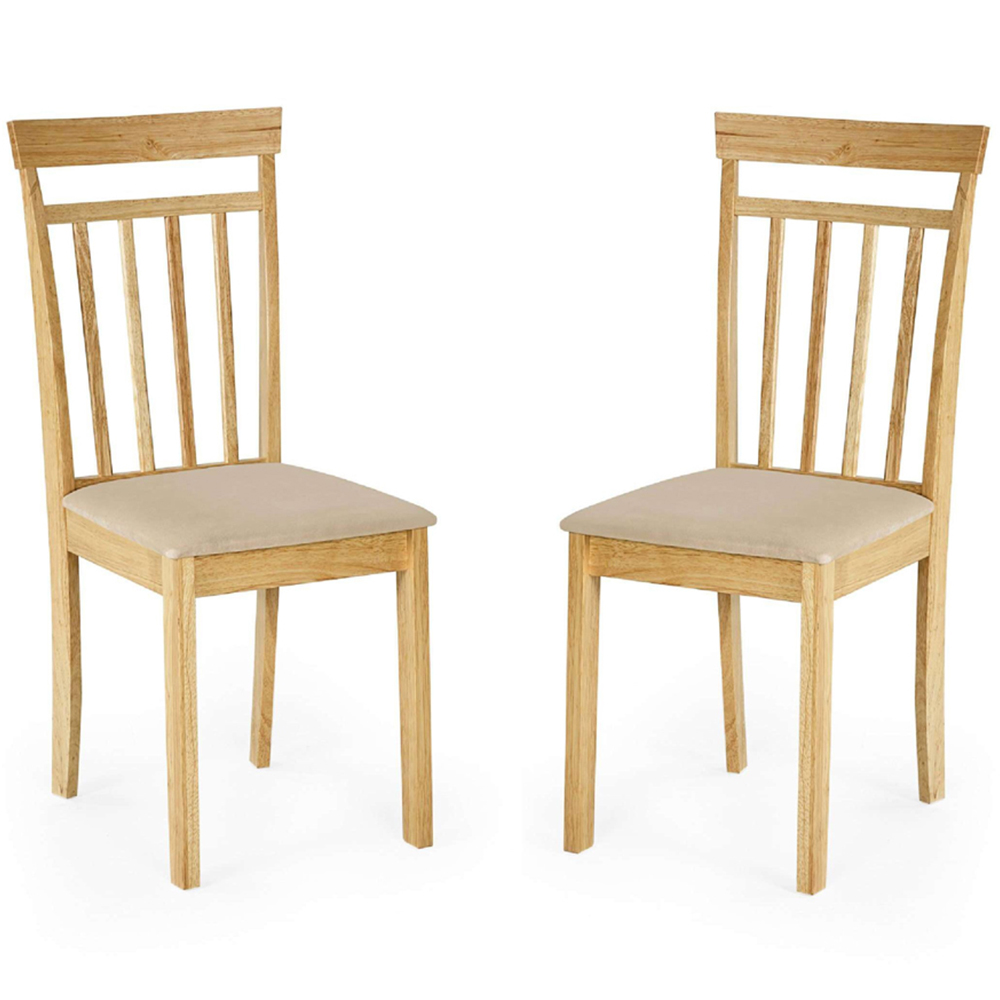 Julian Bowen Coast Set of 2 Oak Effect Ivory Faux Suede Slatted Back Dining Chair Image 2