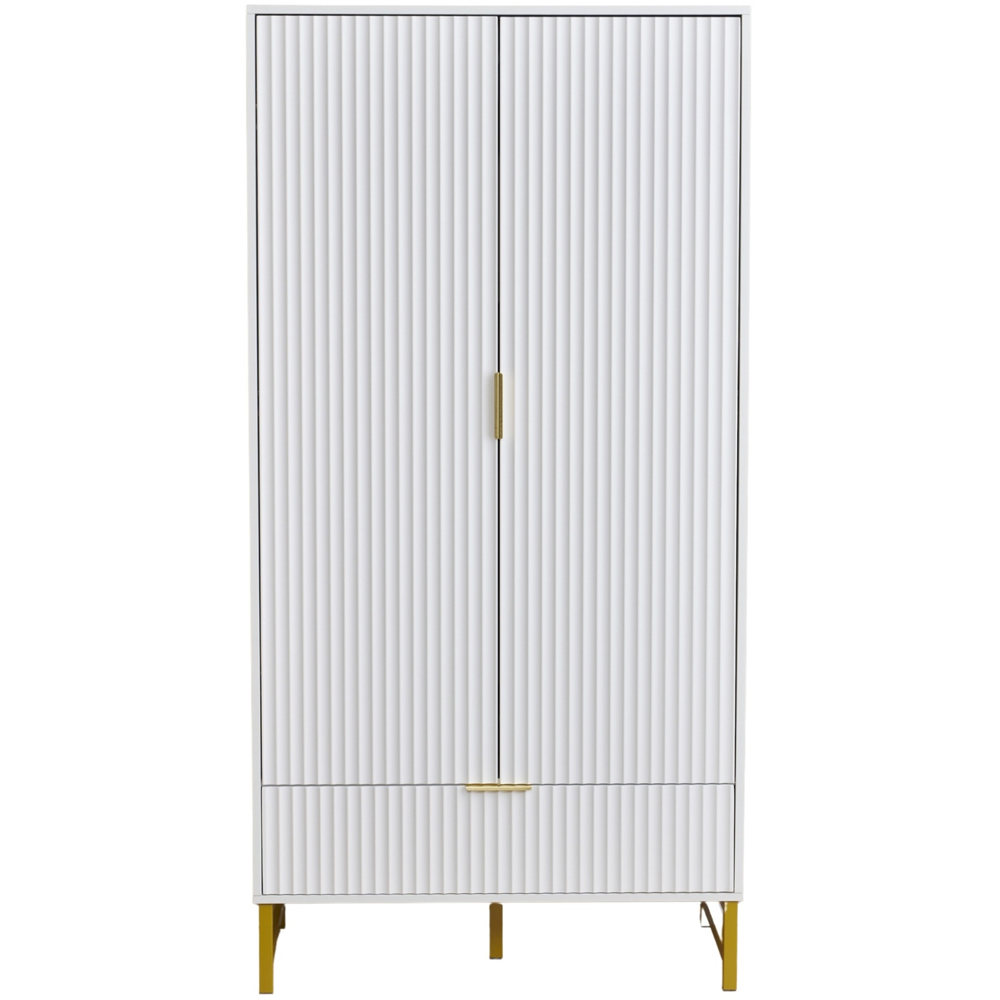 Langham 2 Door Single Drawer Ridged Fluted Wardrobe Image 3
