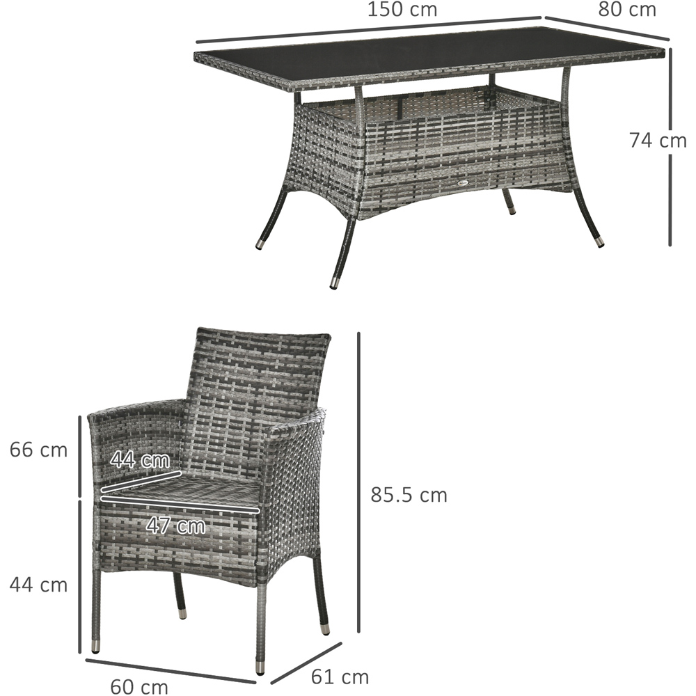 Outsunny Rattan 6 Seater Dining Set Grey Image 7