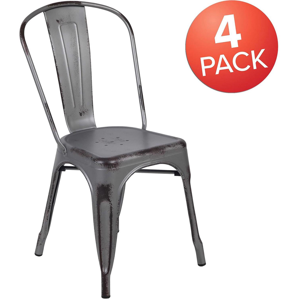 FWStyle Set of 4 Silver Grey Assembled Steel Chairs Image 2