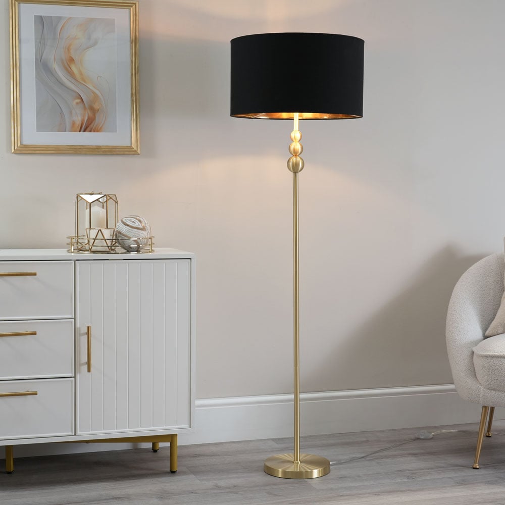 ValueLights Marissa Black and Gold Shade Gold Ball LED Floor Lamp Image 2