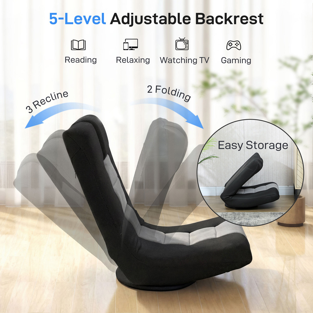 Portland Black Wide Seat Folding Floor Chair with Adjustable Backrest Image 7