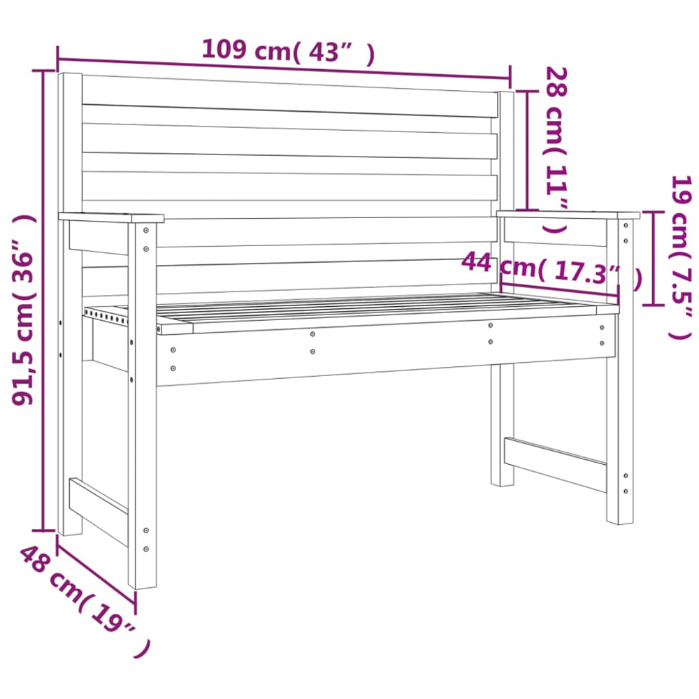 vidaXL Natural Solid Douglas Wood Slatted Garden Bench 109 x 48 x 91.5cm Image 7