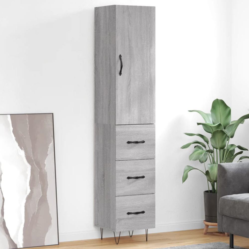 vidaXL Single Door 3 Drawer Grey Sonoma Highboard Image 1
