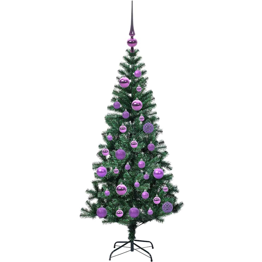 vidaXL Pre-Lit Lilac Baubles Green Artificial Christmas Tree 4ft Image 4