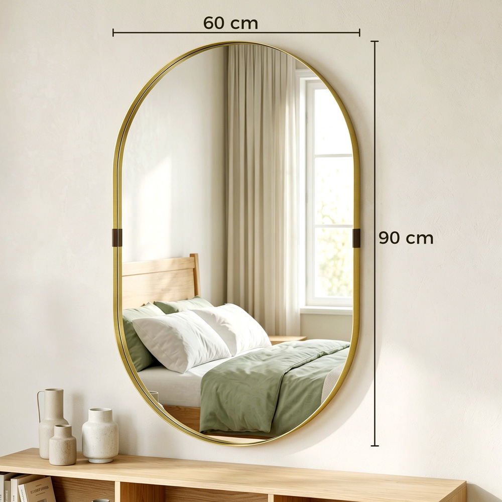HOMCOM Gold Wall Mirror with Elevated Aluminium Alloy Frame 60 x 90cm Image 9