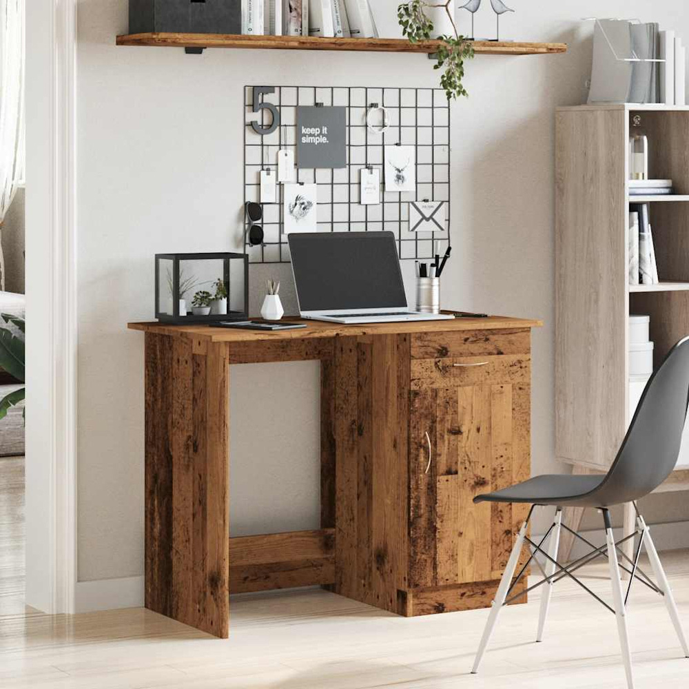 vidaXL Single Door Single Drawer Computer Desk Old Wood Image 8